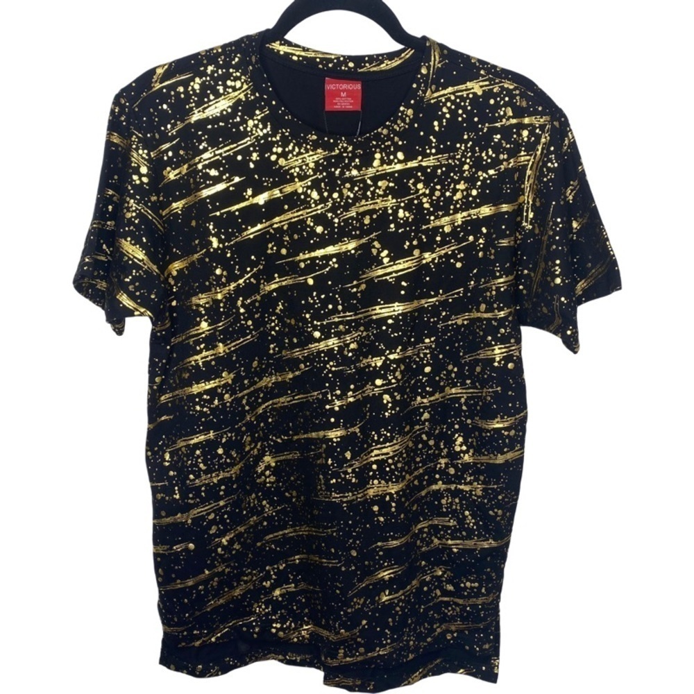 NWT Victorious - T-Shirt - Short Sleeve - Black With Gold Splatter - Men’s M